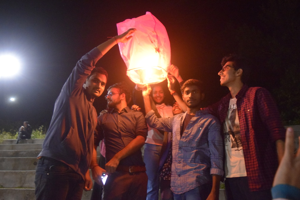Students with sky lanterns