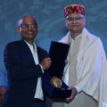 The Director, IIT Mandi, Prof Laxmidhar Behera felicitated Prof. Ajit K. Chaturvedi with a traditional Himachali shawl and cap (2)